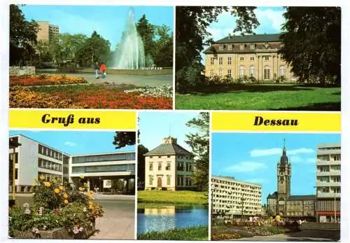 Ak Gruss aus Dessau Stadtpark Schloß Mosigkau Bauhaus Rathaus 1983 DDR