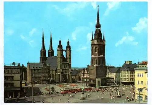 Alte Postkarte Halle Saale Marktplatz in Farbe 1979 DDR