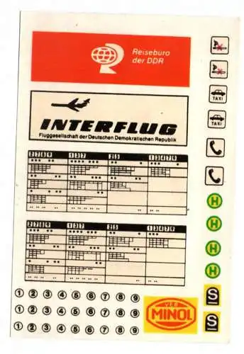 DDR Abziehbild Reisebüro Interflug Minol VEB Technodruck 1988