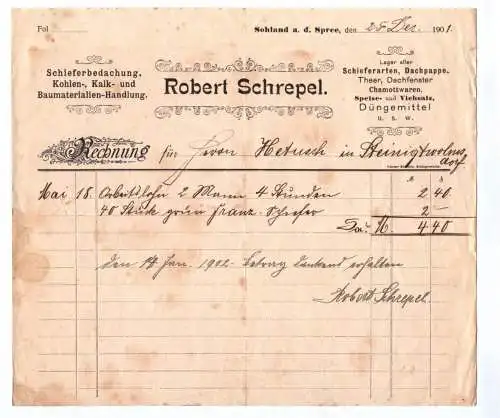 Sohland Spree Rechnung Robert Schrepel Kohlen Karl Baumaterial Handlung 1901