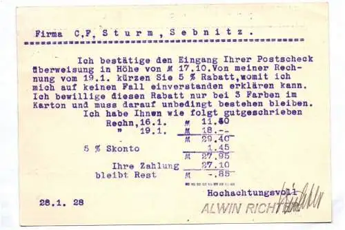 Postkarte Alwin Richter Wachsblumenfabrik Neustadt Sachsen 1928