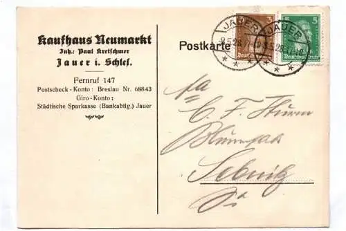 Postkarte Kaufhaus Neumarkt 1928 Jauer Schlesien