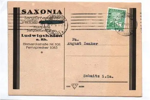 Postkarte Saxonia Sarg Ornamente Ludwigshafen Rhein 1925