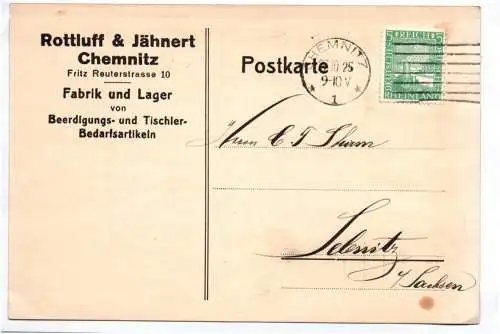 Postkarte 1925 Rottluff und Jähnert Chemnitz 1925 Beerdigungs Artikel