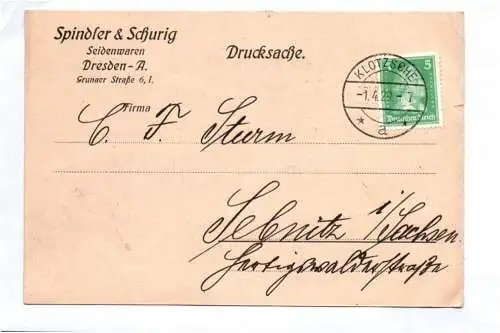 Drucksache Spindler Schurig Seidenwaren Dresden Altstadt 1929 Klotzsche 