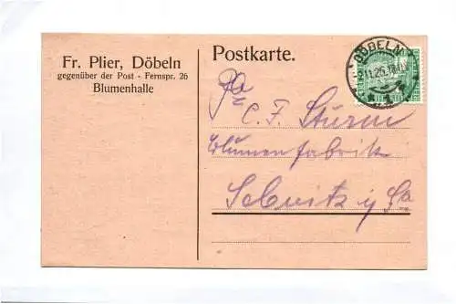 Postkarte Plier Blumenhalle Döbeln 1925 
