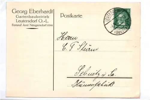 Firmen Postkarte Georg Eberhardt Gartenbau Betrieb Leutersdorf Oberlausitz 1927