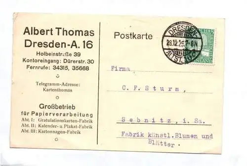 Firmen Postkarte Albert Thomas Dresden Altstadt 1925 Papierverarbeitung