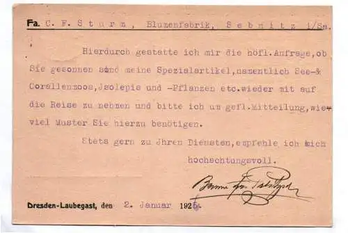 Postkarte Bruno Freiherr Palitzsch Dresden Laubegast 1926