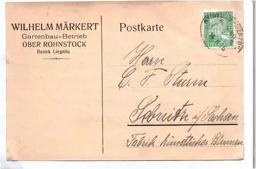 Postkarte Wilhelm Märkert Gartenbau Betrieb Ober Rohnstock 1925 Schlesien