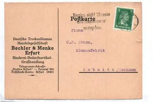 Alte Postkarte Bechler u Menke Erfurt 1927 Binderei Bedarf