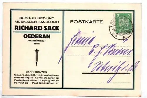 Oederan Musikalien Handlung 1926 Richard Sack Postkarte