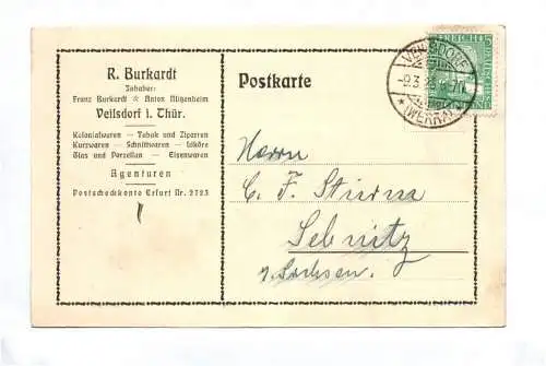 Veilsdorf Thüringen Postkarte Burkardt Kolonialwaren 1926