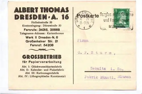 Werbe Postkarte Albert Thomas Dresden 1927 Papier Verarbeitung