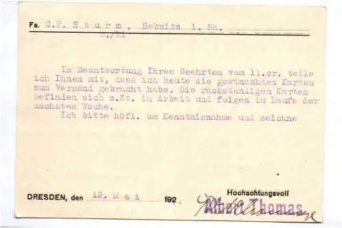 Werbe Postkarte Albert Thomas Dresden 1927 Papier Verarbeitung
