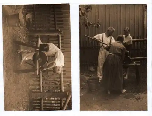 2 x Foto Ak Mann beim schleifen Landwirtschaft Schleifer Wetzen 1930 er Bauer