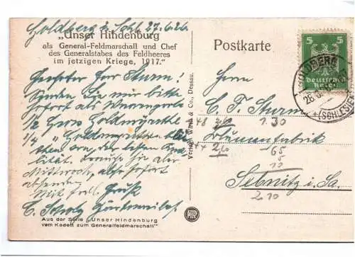 Ak Unser Hindenburg General Feldmarschall Chef Generalstabes 1926