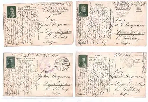 4 x Feldpost Ak Namur Lüttich Maubeuge Longwy 1 Wk Geschütze Zeppelin