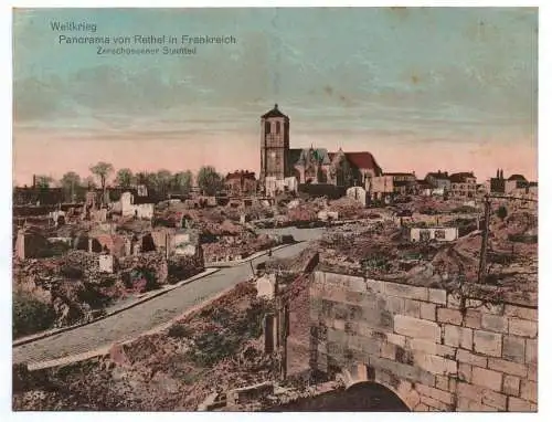 Weltkrieg Panorama von Rethel in Frankreich Zerschossener Stadtteil 1 Wk Ak