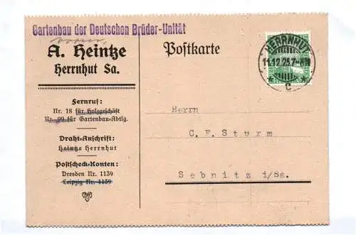 Postkarte Heintze Herrnhut Gartenbau der Deutschen Brüdergemeinde 1925