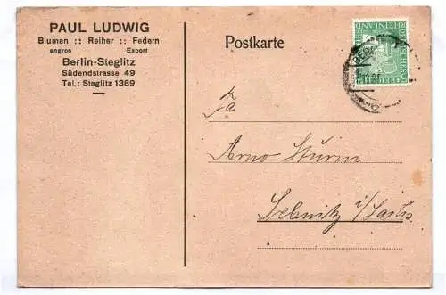Alte Postkarte Ludwig Berlin Steglitz 1925 Blumen Reiher Federn