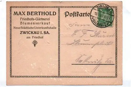 Zwickau Postkarte Friedhof Gärtnerei 1927 Max Berthold