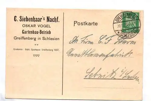 Firmen Postkarte Siebenhaar Nachfolger Oskar Vogel 1926 Gartenbau Greiffenberg S