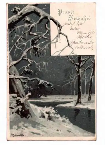 Ak Glückwunsch Weihnachten Bäume Schnee Sterne 1904