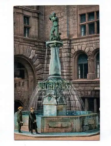 Litho Ak Leipzig neues Rathaus mit Rattenfängerbrunnen