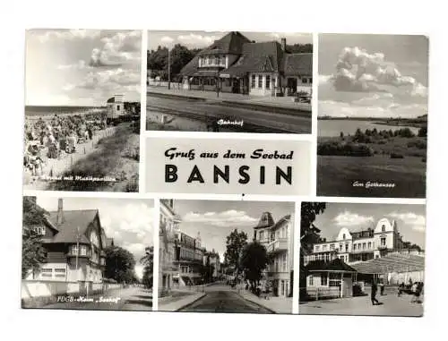 Ak Ostsee Gruß aus dem Seebad Bansin Strand mit Musikpavillon Bahnhof FDGB Heim 