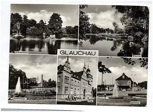 Ak Glauchau Gründelteich Stausee Schillerplatz Post Bahnhof DDR 1975