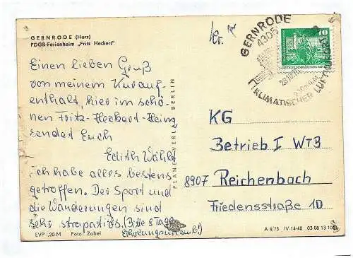 Ak Gernrode DDR Harz FDGB Ferienheim Fritz Heckert