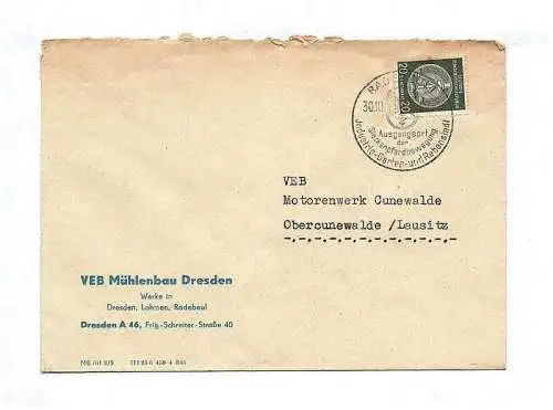Brief 1959 DDR VEB Mühlenbau Werke Dresden