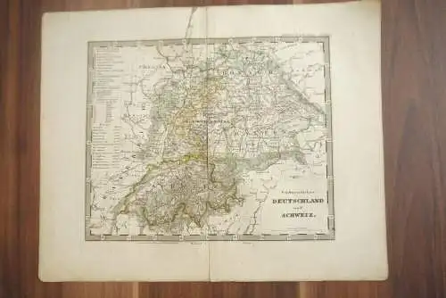 Landkarte Südwestliches Deutschland und Schweiz 33x25cm