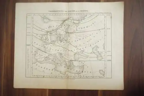 Verbreitung der Bäume in Europa Landkarte 33x25cm Gotha Justus Perthes 