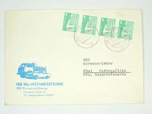 Firmen Brief VEB Kfz-Instandhaltung Zerpenschleuse 1981