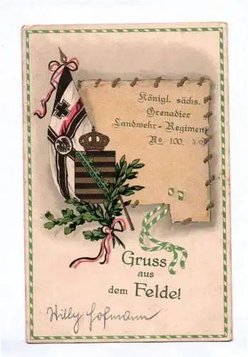 Patriotik Ak kgl sächsisches Grenadier Landwehr Regiment 100 Sachsen Wappen 1917