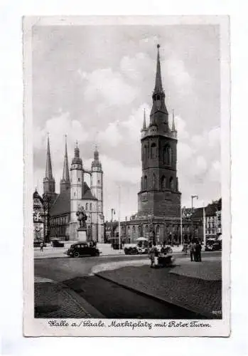 Ak Halle Saale Marktplatz mit Roter Turm um 1940