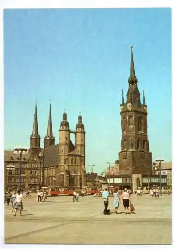 Ak Halle Saale Markt mit Marktkirche und Rotem Turm 1985