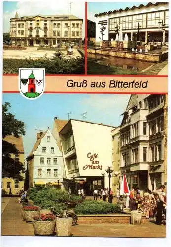 Ak Gruß aus Bitterfeld 1988 Hotel Central Markt DDR in Farbe Postkarte