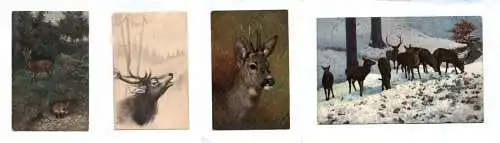 Künstler Ak Rehe und Füchse in der Wildnis Portrait gemalt 4 Stück 1920