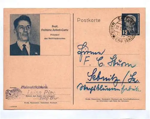 Ganzsache P52/02 Heimatdichterin Luise Pinc Marienberg Erzgebirge Autograph