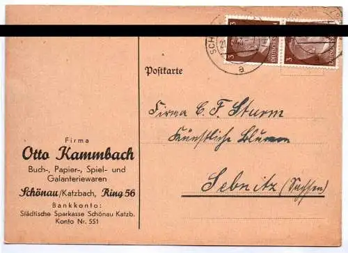 Alte Postkarte Otto Kammbach Spielwaren Schönau Katzbach Schlesien 1943