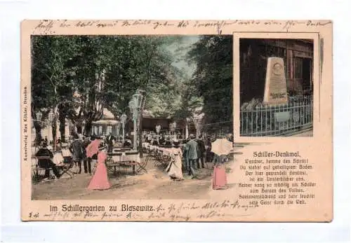 Litho Ak Dresden Schillergarten zu Blasewitz Biergarten Denkmal