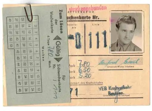 Wochenkarte VEB Kraftverkehr Bautzen 1970 (D8