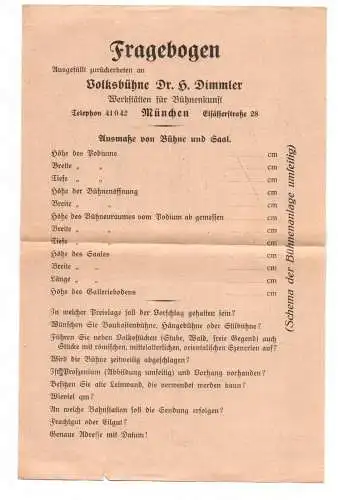 Brief Volksbühne Werkstätten für Bühnenkunst München 1927