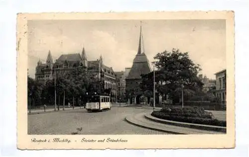 Ak Rostock Mecklenburg Steintor und Ständehaus Straßenbahn 1930