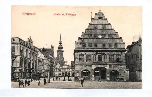 Ak Greifswald Markt mit Rathaus