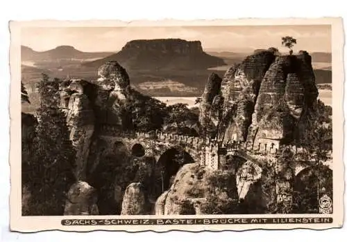 Ak Sächsische Schweiz Bastei Brücke mit Lilienstein Hahn 3207 Dresden 1936