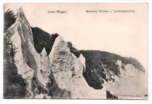 Litho Ak Insel Rügen Wissower Klinken und Landungsbrücke 1913